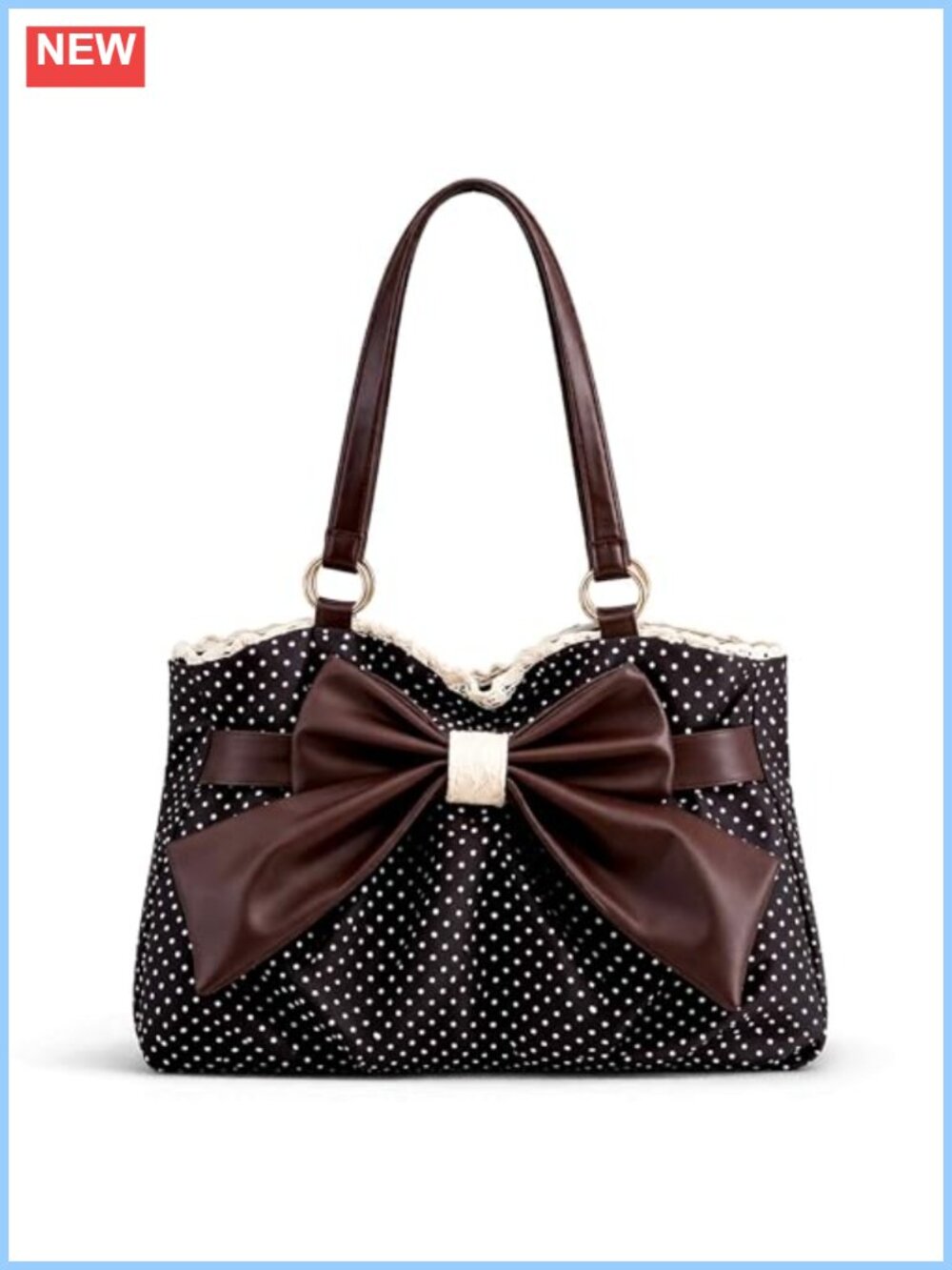 Polka Dot Tote Bag with PU Leather Bow Small Shoulder Purse for Women
